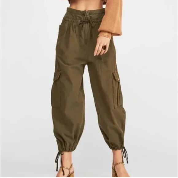 (6) $168 Free People Women's Fly Away Parachute Cargo Pants High-Rise Slouchy - Picture 2 of 8